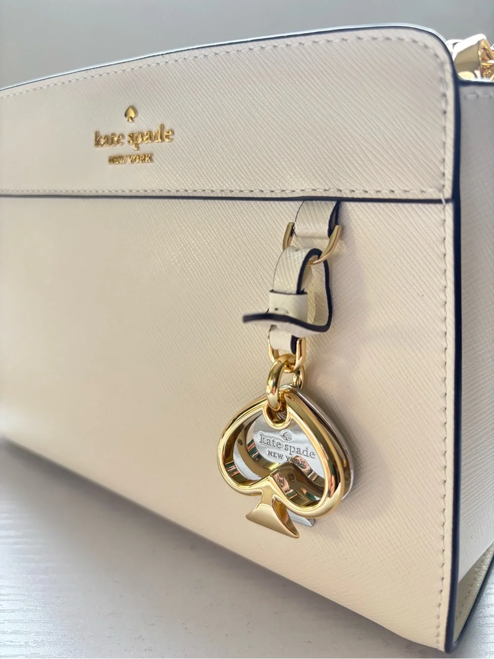 kate spade Cream Leather Top-Handle Satchel with Gold Charm